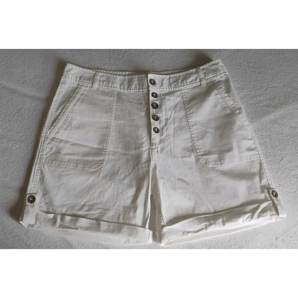 Sundance White Shorts Women's Roll Tab  Cotton Button Fly Boho Coastal 12 NWOT